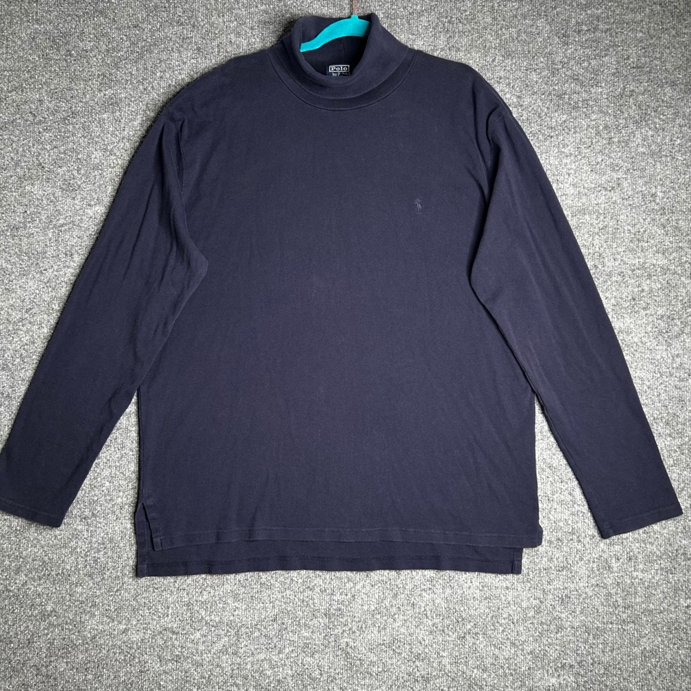Polo Ralph Lauren Mens XXL Navy Blue Cotton Long Sleeve Turtleneck Pony Logo